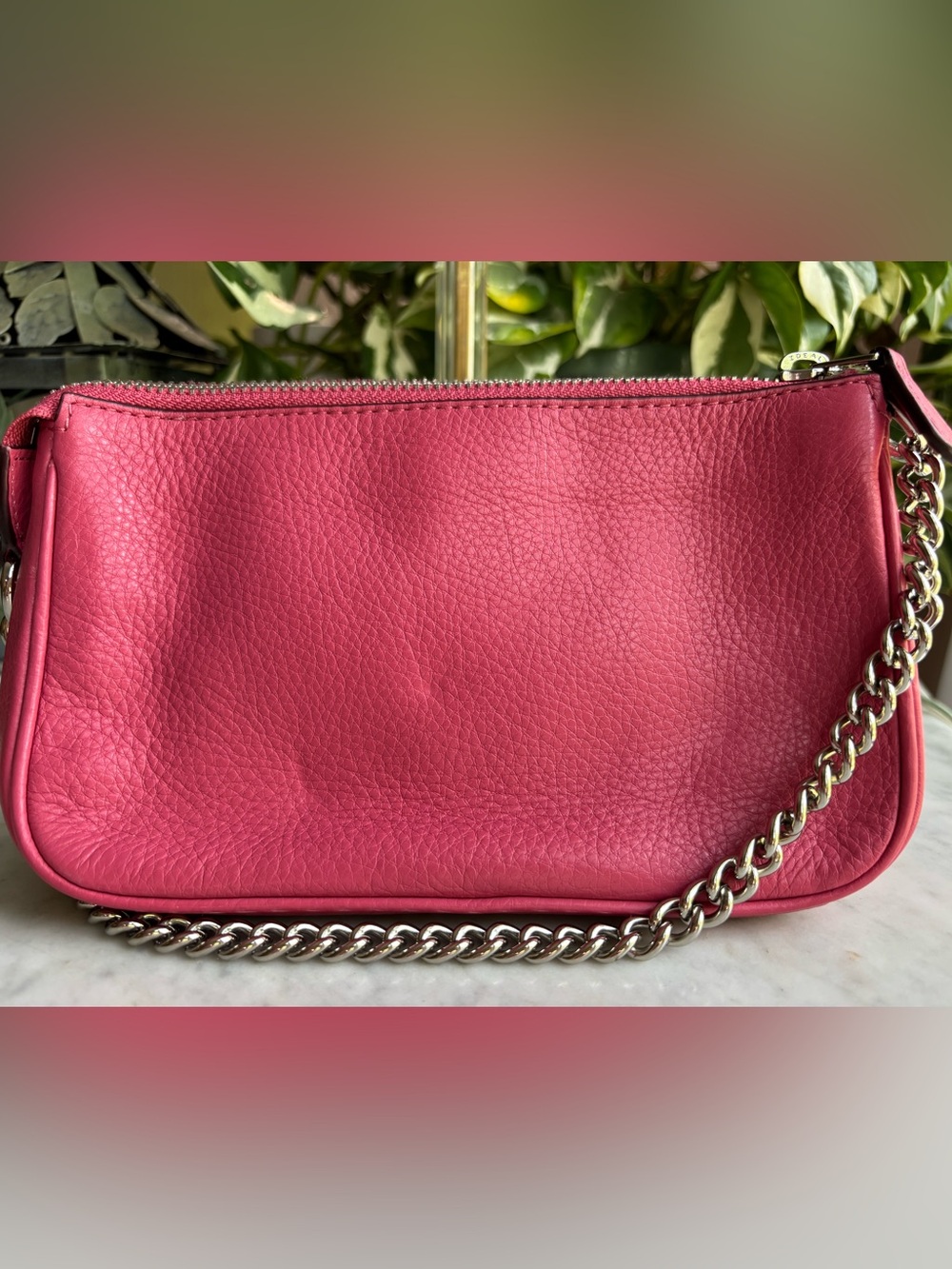 Coach Pink Pebble Leather Wristlet with Chain Strap - Picture 3 of 9